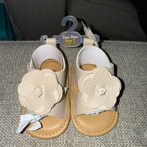 Beige Baby Sandals with Flower Accent